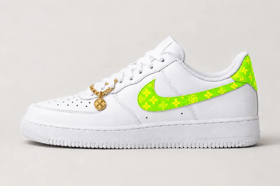 Air Force 1 Chaîne Or Monogramme coloris fluo et jaune, vue de profil