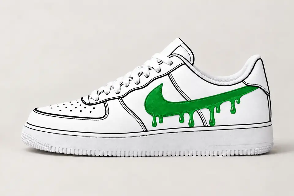 Air Force 1 Custom Cartoon Drip coloris vert, vue de profil