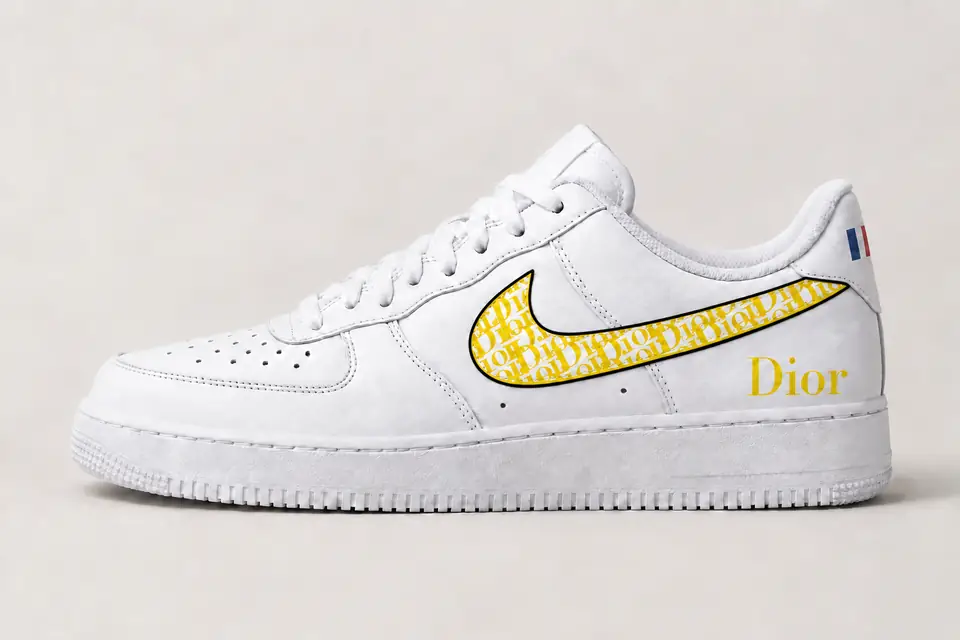 Air Force 1 Custom Dior France coloris jaune, vue de profil