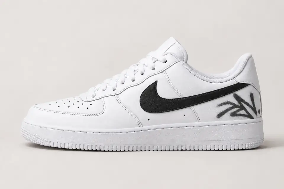 Air Force 1 Graffiti coloris noir, vue de profil