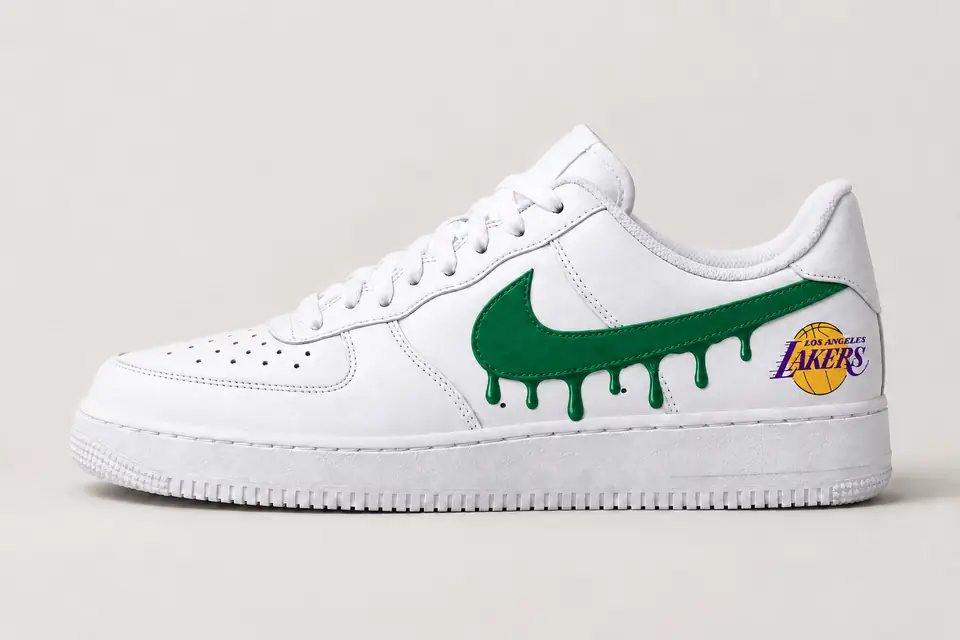 Air Force 1 Lakers Drip coloris vert, vue de profil