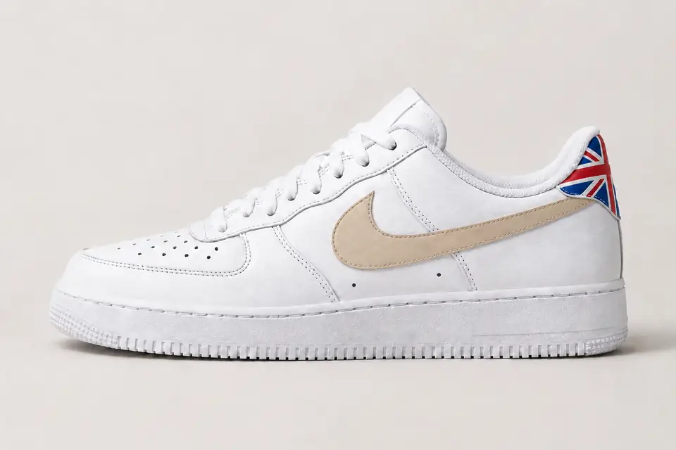 Air Force 1 London coloris beige et blanc, vue de profil
