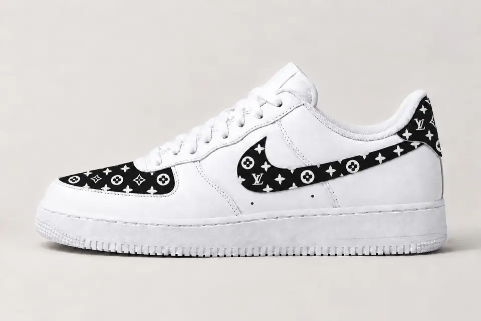 Air Force 1 Louis Vuitton Homme coloris noir et blanc, vue de profil