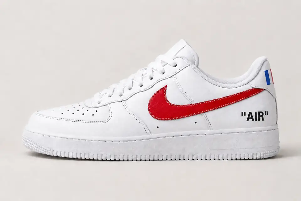 Air Force 1 Off-White Paris coloris rouge, vue de profil