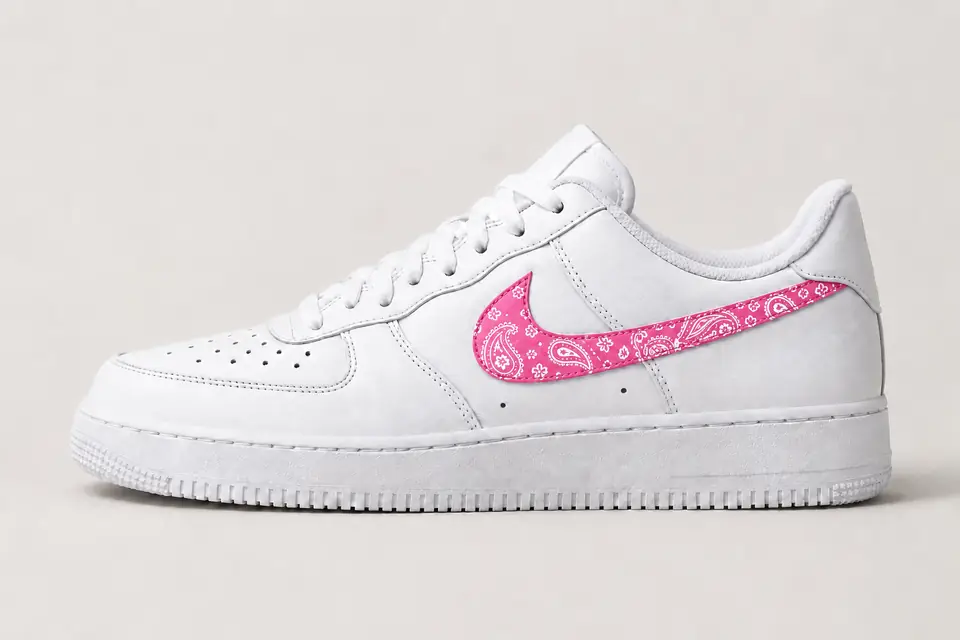 Air Force 1 Paisley Swoosh coloris rose, vue de profil