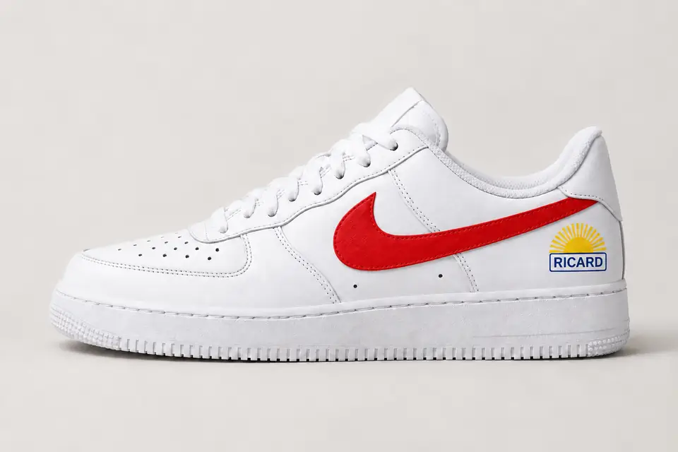 Air Force 1 Ricard Swoosh Peint coloris rouge, vue de profil