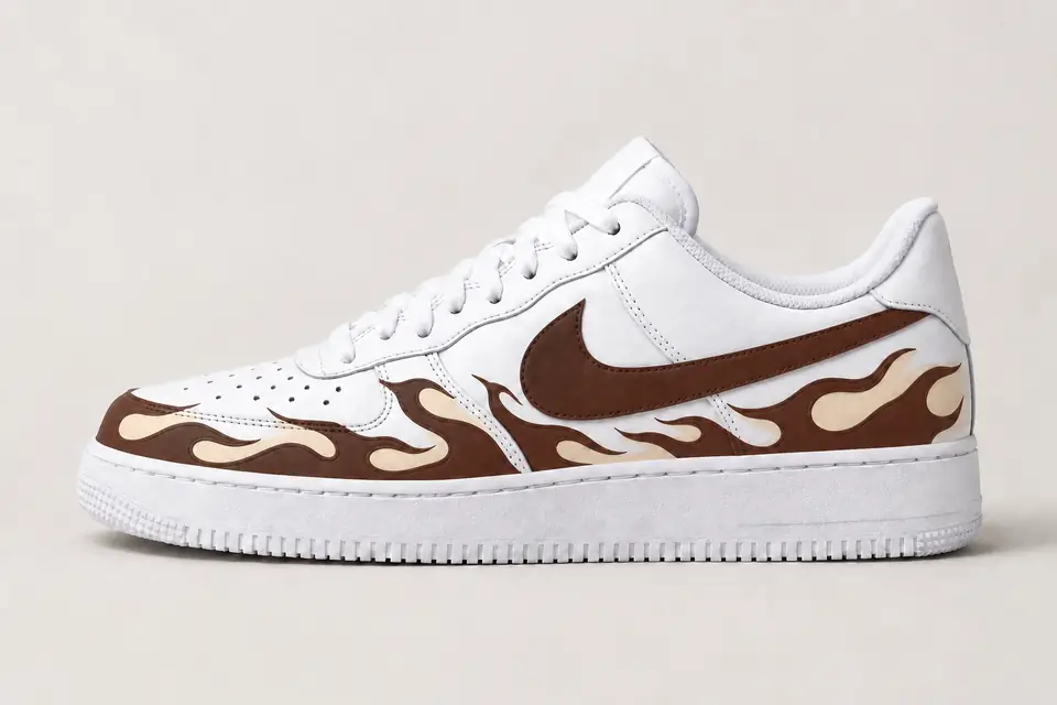 Air Force One Flamme coloris beige et marron, vue de profil
