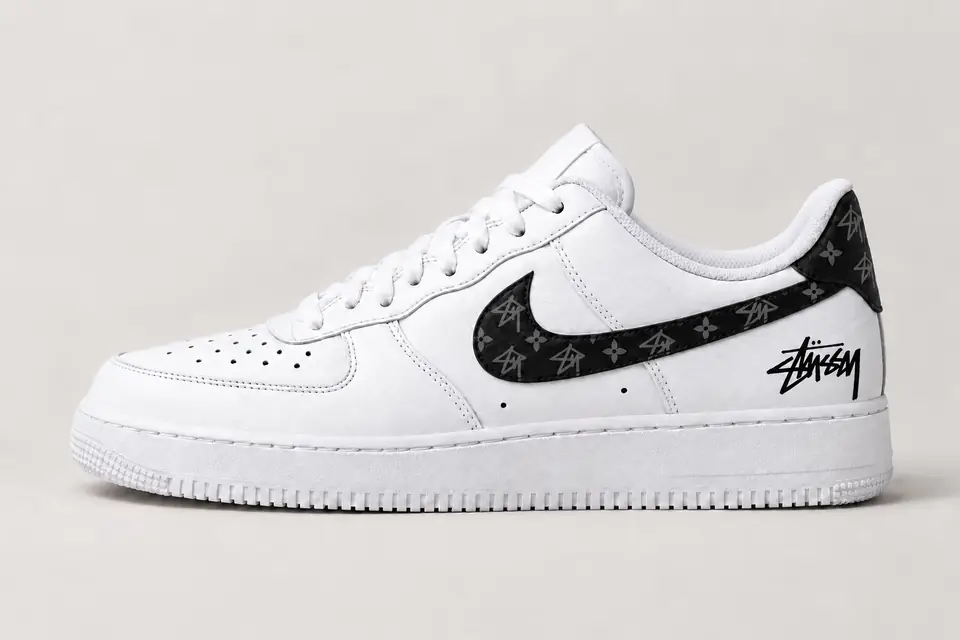 Air Force Stüssy Noir Monogramme coloris noir, vue de profil
