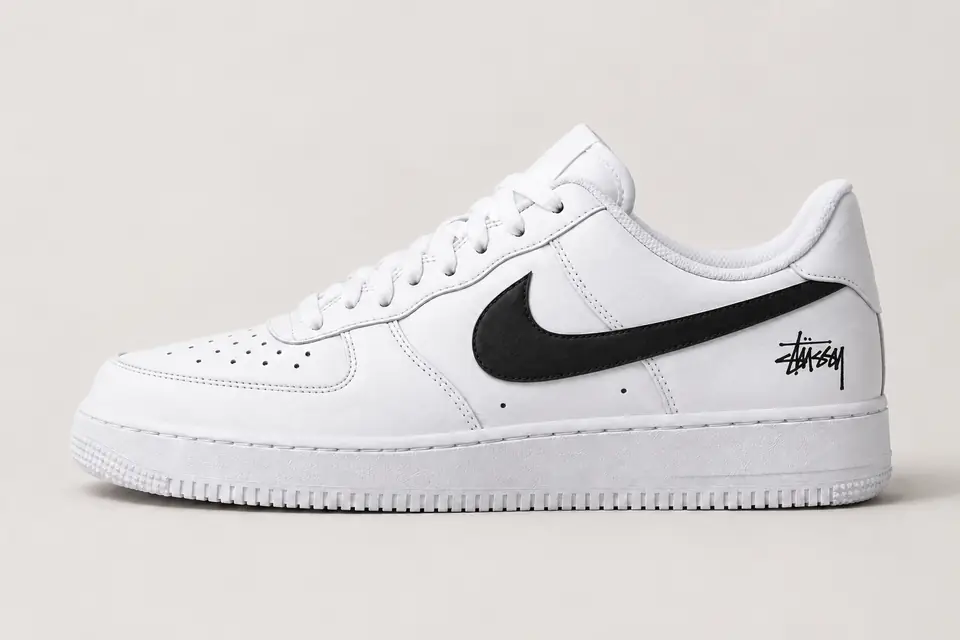 Air Force Stüssy Noir Swoosh Peint coloris noir, vue de profil