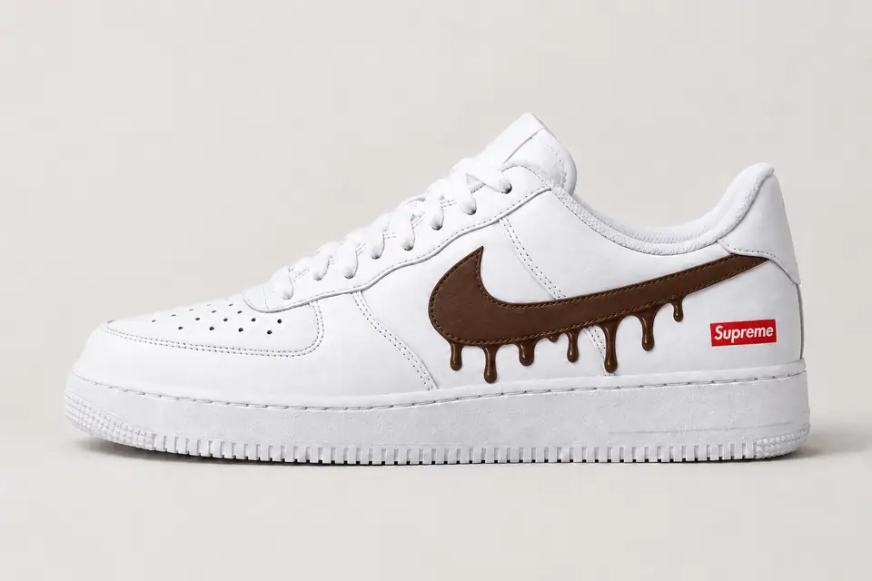 Air Force Supreme Noir Drip coloris marron, vue de profil