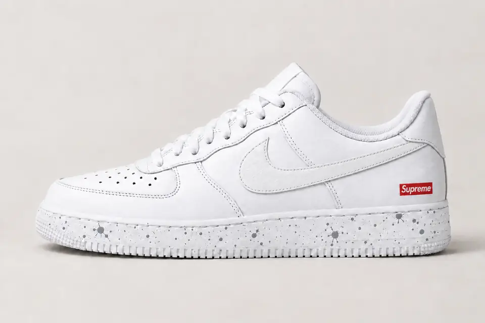 Air Force Supreme Noir Splash coloris blanc et gris, vue de profil