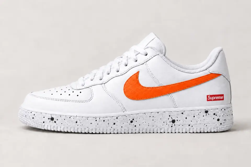 Air Force Supreme Noir Splash coloris orange, vue de profil