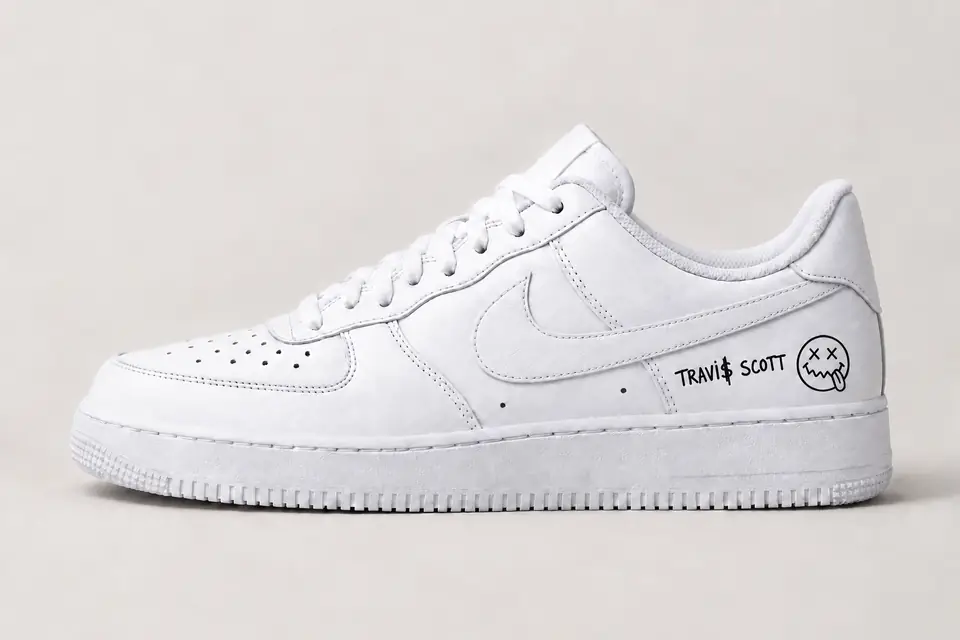 Air Force Travis Scott Swoosh Peint coloris blanc, vue de profil