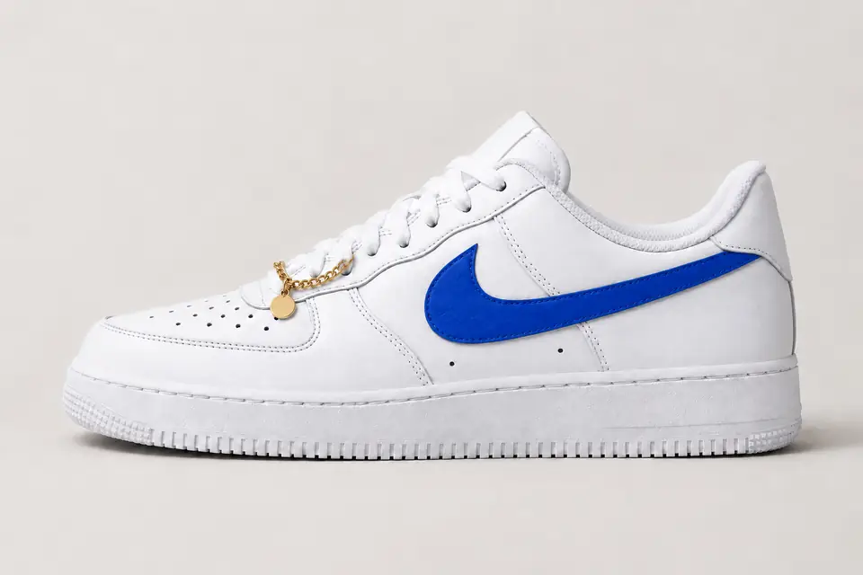 Nike Air Force 1 Femme avec Chaîne coloris bleu, vue de profil
