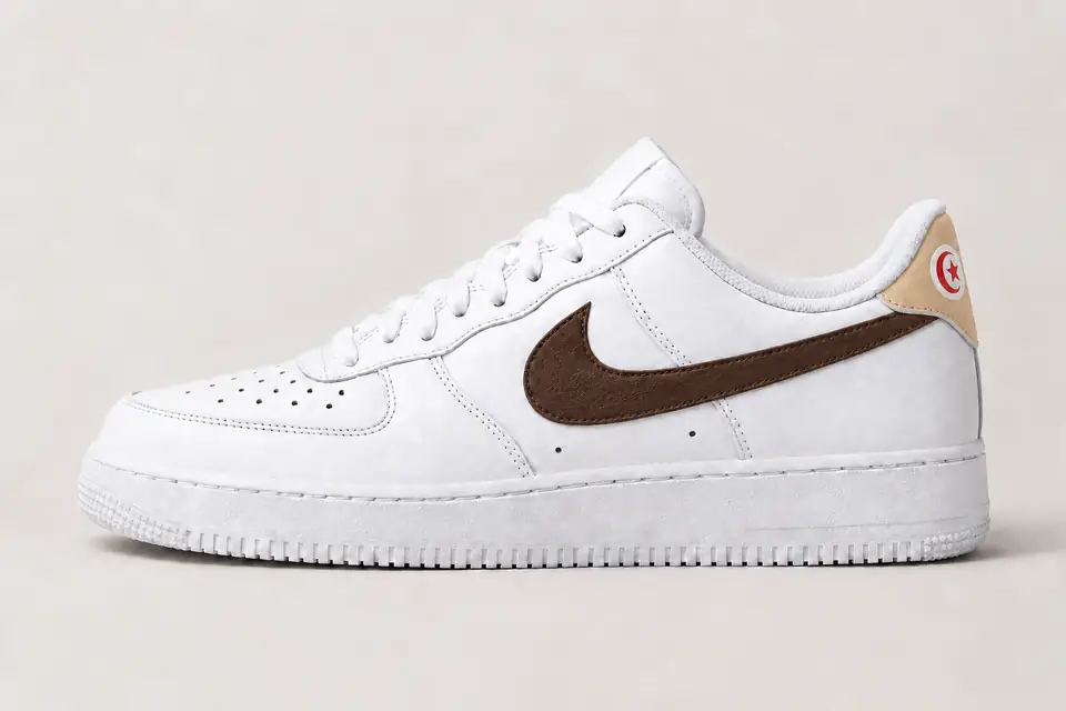 Nike Air Force 1 Tunisie coloris beige et marron, vue de profil
