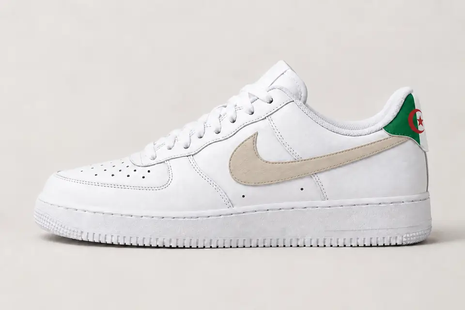 Nike Air Force Algérie coloris beige et blanc, vue de profil